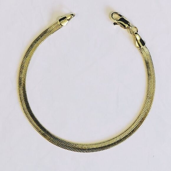 18kt GOLD LAMINATE BRACELET4MM HERRINBGBONE LINK - Picture 1 of 3